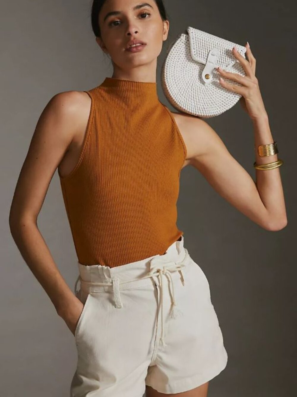 Anthropologie | Maeve Ribbed Mock Neck Tank Top Bronze | Size Large